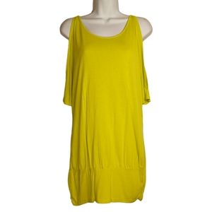 MOSSIMO Lime Yellow Green Split Cold Shoulder Short Sleeve Stretchy Top Large